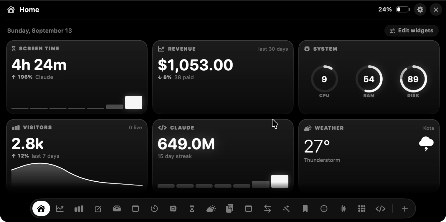 The Home panel in the Minimal theme